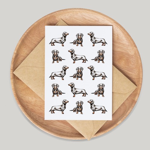 Dachshund dog card hand drawn - hand,